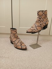 Womens Fabulous Footwear Snake Print Ankle Boots Size UK4 EU37 Block Heel Zip Up