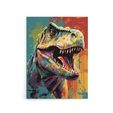 Roaring T Rex Colourful Dinosaur Canvas Wall Art Print