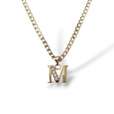 9ct Gold XP Cubic Zirconia Small Letter M Pendant on 18" Curb Chain CZ Initial