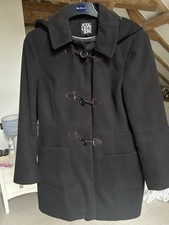 Debenhams The Collection Black Duffel Coat With Detachable Hood Size 16