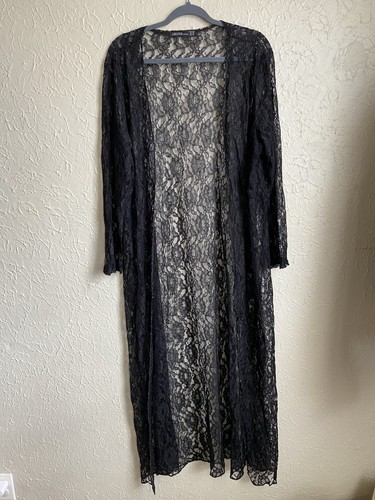 Black lace duster cardigan - black,