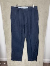 Men's Banana Republic 100% Linen Pin Stripe Trousers Size W33 L33 Blue Rare