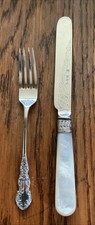 Antique Silver & M.O.Pearl Butter Spreader & Fork Christening Set Charles Wilkes
