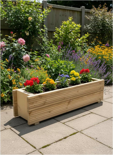 Wooden planter decking - decking, wood