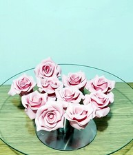 Sugar paste handmade flower cake topper set of 10 pink roses 8 - 10 cm