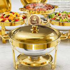 Warmounts Gold Chafing Dishes for Buffet (5QT, 2/4 Pack), round Stainless Steel 