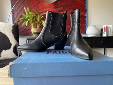 Paige Black Leather Willa Studded Ankle Boots   UK 37