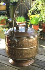 Vintage Indian Asian Brass Pierced Bucket Lamp with Lid Garden Planter