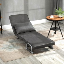 Single Chair Bed Armchair Sofa Bed Guest Sleeper Lounge with Pillow Grey