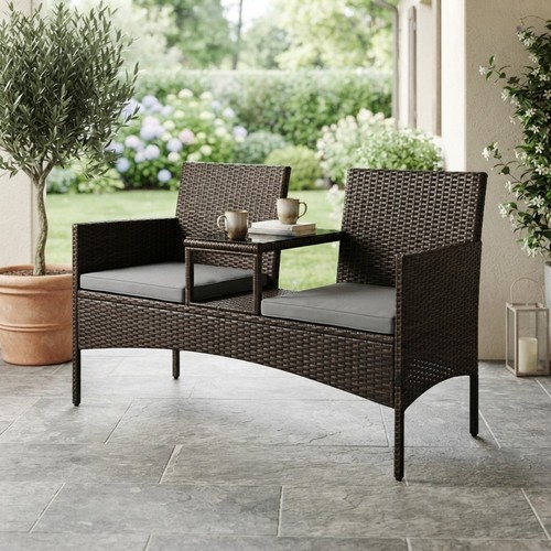 Black rattan loveseat - black, with