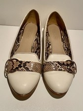 River Island Ladies Flat Ivory Brown Animal Print Loafer shoes Size UK 4 EU 37