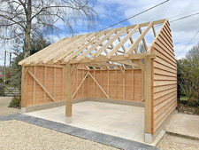 Prefab Oak Fronted Two Bay Garage, Full Height gable Eaves | 5.8m x 4.95m
