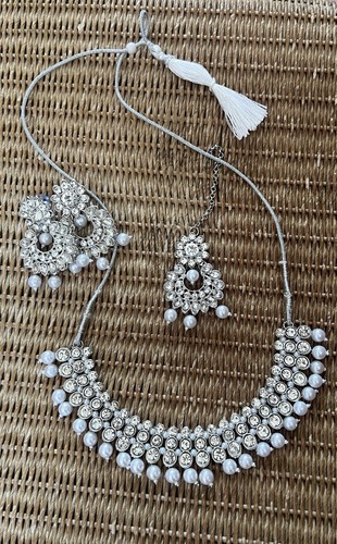 Ethnic silver pearl earrings - ethnic,