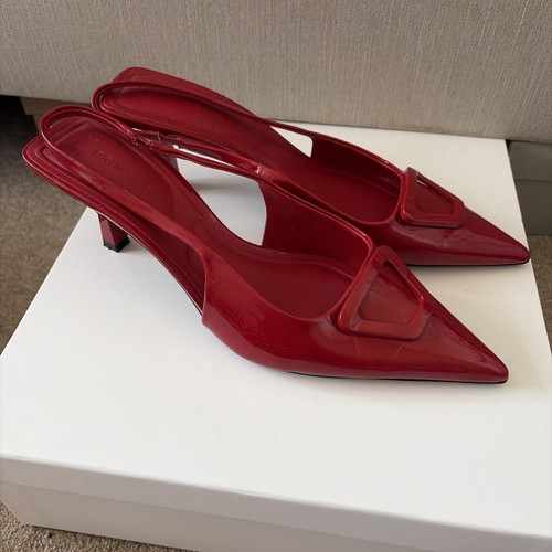 Size patent red slingback - patent,