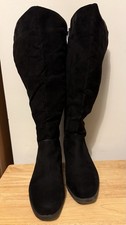 Evans Extra Wide Black Knee High Suede Boots Size 8