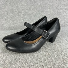 Clarks Denny Date Heels Womens UK 5 E Wide Fit Black Leather Mary Jane Shoes