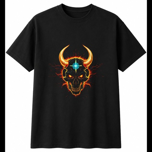 Double exposure horned skull - horned,