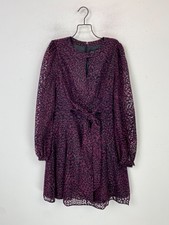Ossie Clark London Purple Leopard Print Mini Dress Long Sleeve Zip UK 12