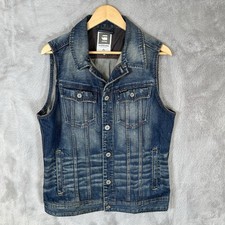 G Star Slim Tailor Sleeveless Denim Jacket Mens Small Blue