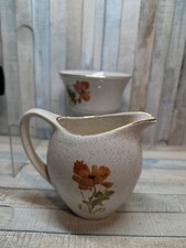 Kernewek Pottery Cornwall Red Poppy Design Milk / Creamer Jug & Sugar Bowl