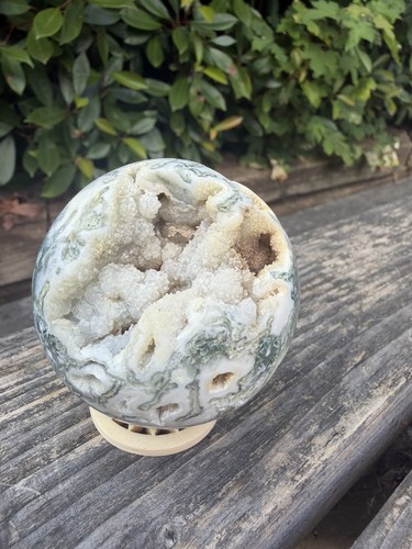 Druzy moss agate - moss, sphere