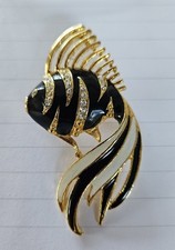 Vintage Fantail Koi Fish Brooch. Multi Material. Enamelled And Rhinestone