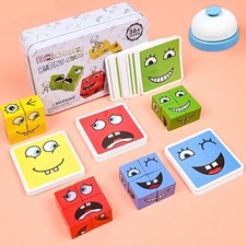 Face Changing Magic Cube Game Wooden 3D Puzzle Toy with Bell for Kids Xmas Gift