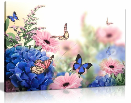Pink blue flowers - blue, butterflies