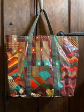 Vtg 70s Liberty London Oil Cloth PVC tote shopping bag pop op art psychedelic