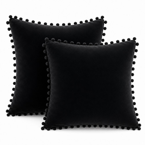 Modern velvet pom cushion - velvet,