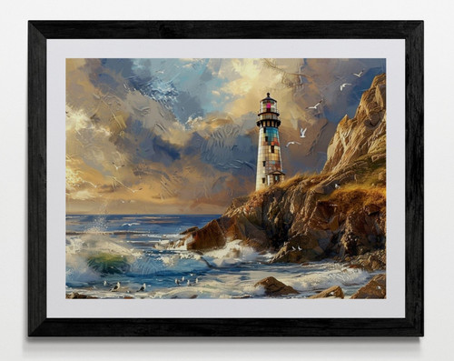 Lighthouse seascape framed - seascape,