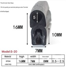 Car Boot Seal rubber edge trim Bonnet Door BOAT 16mm x 10mm grips 0.4mm to 3mm