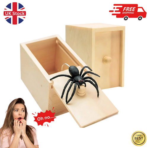 Wooden prank spider scare box - scare,