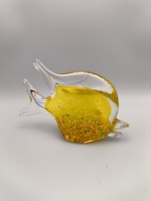Hand Blown Art Glass Angel Fish Paperweight Figurine Speckled Yellow Red & Blue