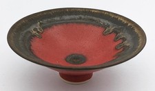 MARTIN SILBER SMALL RED & BRONZE LUCIE RIE STLYE STUDIO POTTERY PORCELAIN BOWL