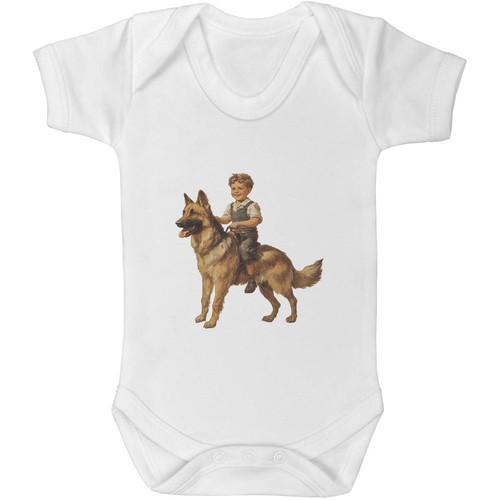 Boy riding german shepherd - riding,
