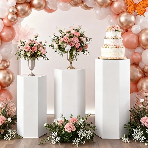 White metal pedestal stands - metal,