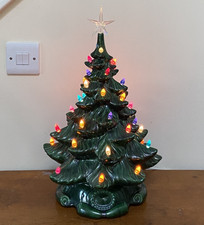 18.5" Vintage 1974 Atlantic Mold Ceramic Light Up Christmas Tree Lamp, Made USA