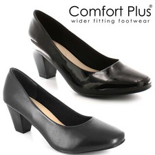 LADIES COURT SHOES WOMENS WIDE FIT SLIPON CASUAL FORMAL WORK OFFICE LOW MID HEEl