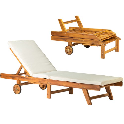 Acacia wood sun lounger - wood,