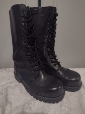 Underground England Black Boots Steel Toe 14 Hole Eye Combat Punk Goth Size 4 UK