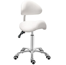 Saddle Stool seat Backrest Swivel Wheels Spa Chair White RP £110 OPEN BOX