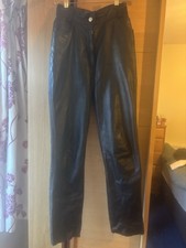 Real Leather Trousers Black Straight Leg High Rise Size 8 Perfect Condition