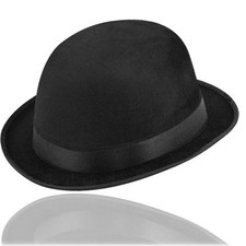 Black Velour Bowler Hat Stag Night Charlie Chaplin Victorian Fancy Dress