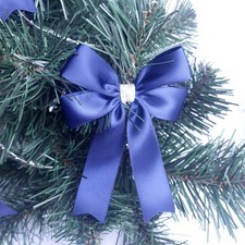 6 x Christmas tree ribbon decoration bows royal blue silver gold 9 cm
