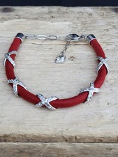Signed Swarovski Red Cord , Crystal Panel Chain Bracelet. Rhodium Plated