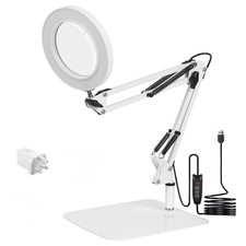 10X Magnifying LED Desk Lamp w Base Magnifying Glass with Light 3 Colour WHITE