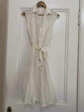 Zara White Sleeveless Long Shirt Dress Size M Button Broken In Half