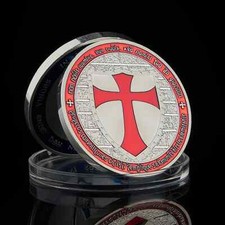 Masonic Red Knights Templar Crusaders Commemorative Freemason Silver Coin