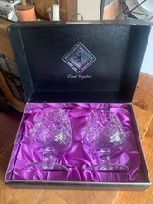 Boxed Pair Edinburgh International Hand Cut Lead Crystal Brandy Glasses 